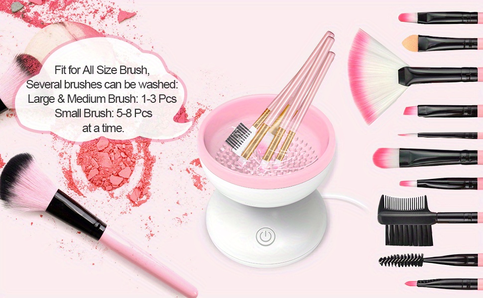 Battery-operated Electric Makeup Brush Cleaner And Dryer Set With 8 Collars  - Quickly And Thoroughly Cleans Non-soluble Makeup - Perfect Gift For  Beauty Enthusiasts! - Temu