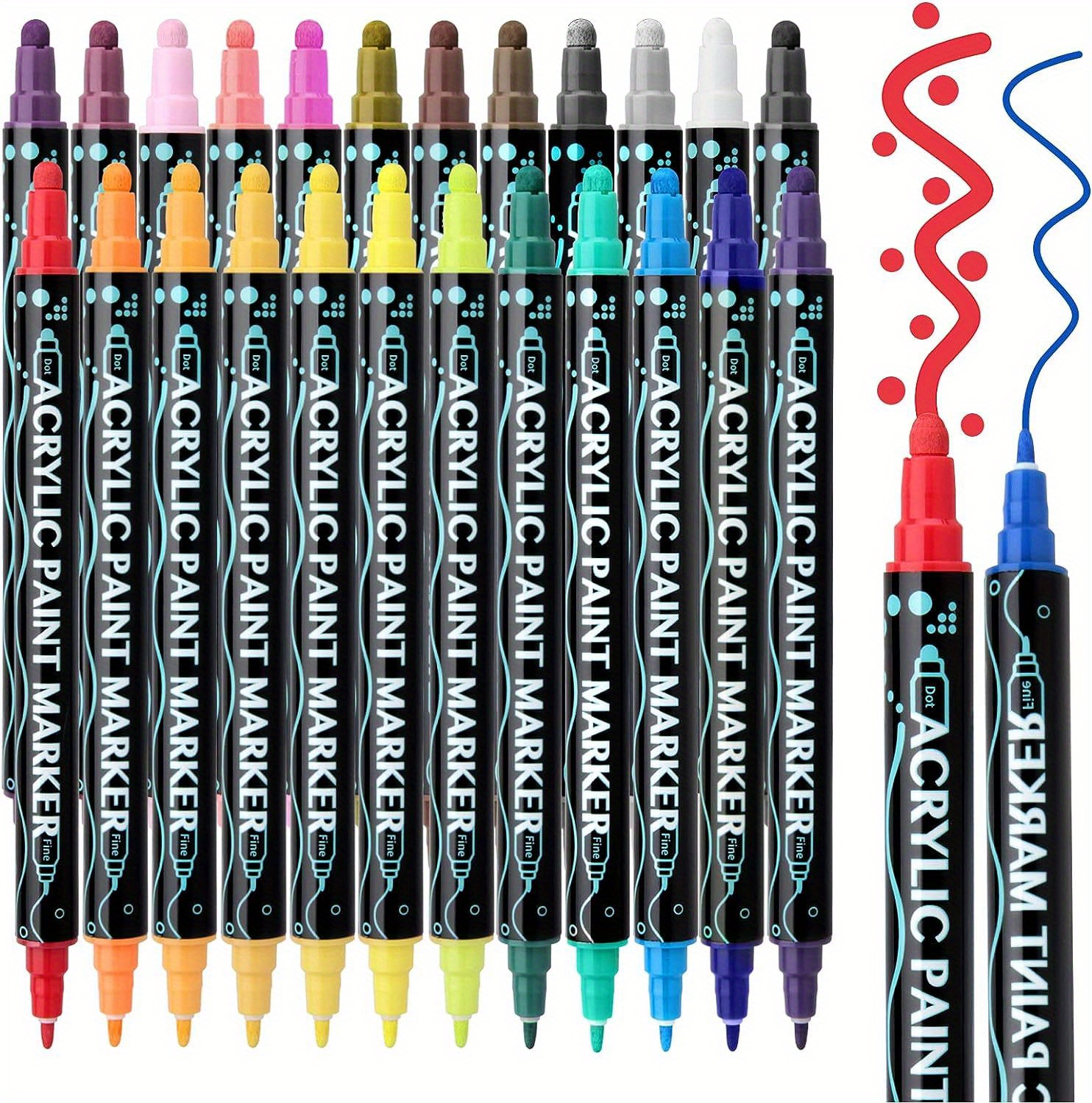12 Colors Dual Tip Acrylic Paint Pens, 1-5MM Edium Tip and 1 MM Brush Tip,  Permanent Acrylic Markers Pens for Rock