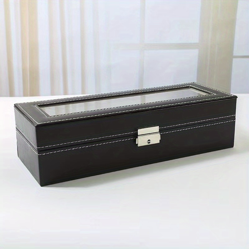 Black 6-digit Watch Box, PU Leather Inner Flannelette Watch Display Storage Box details 12