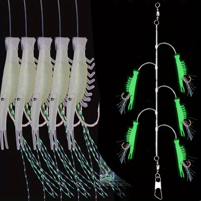 Fishing Jig String 5 Bait Hook Luminous Bionic Shrimp String - Temu