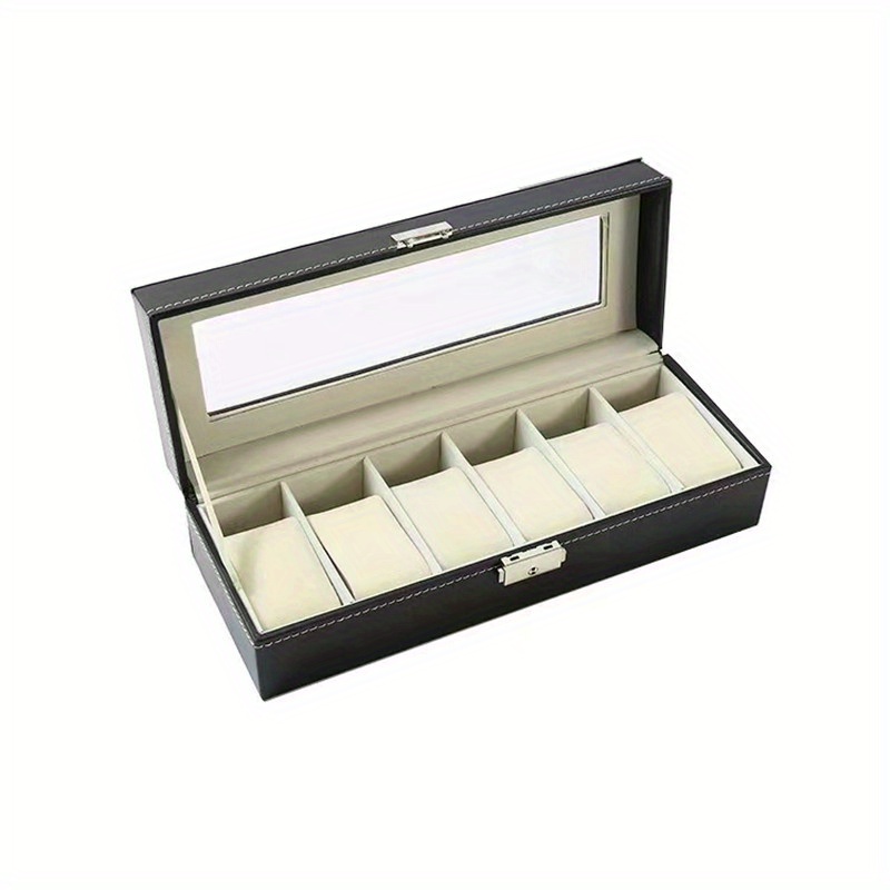 Black 6-digit Watch Box, PU Leather Inner Flannelette Watch Display Storage Box details 3