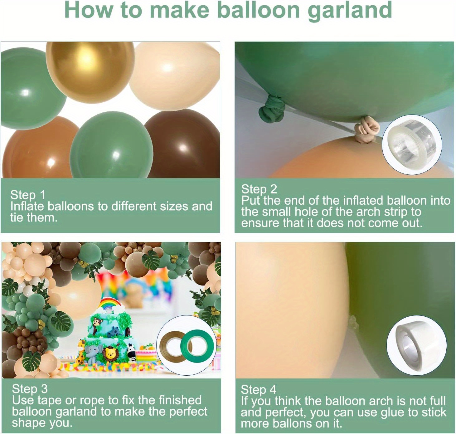 Green Brown Balloon Wreath Set, Jungle Wildlife Park Wildlife Forest