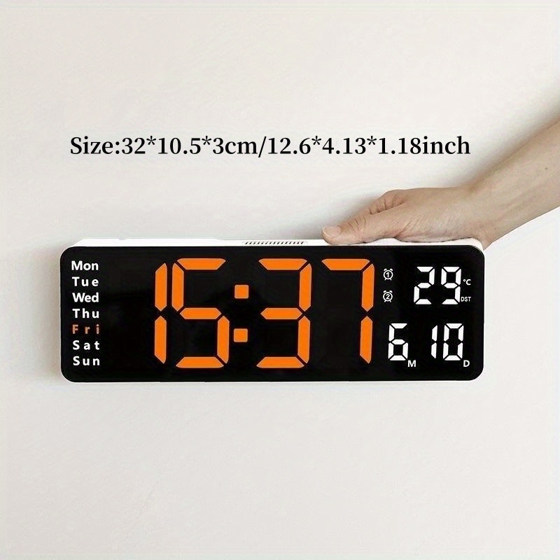 Reloj de pared digital grande, reloj de pared digital de 16 pulgadas con  hora, fecha, temperatura, semana, temporizador, 12/24 horas, atenuación