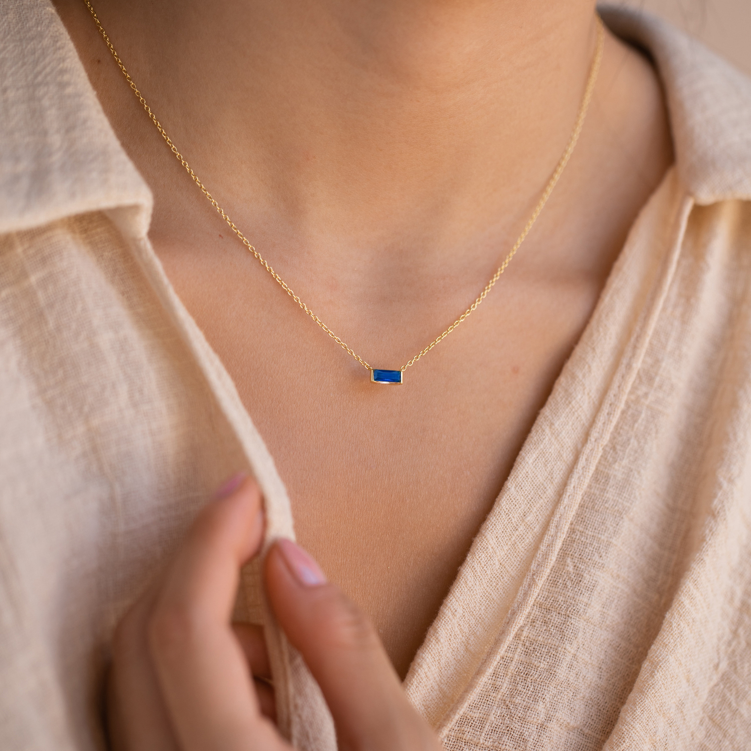 Blue Sapphire Necklace Minimalistic Necklace Jewelry Gifts 
