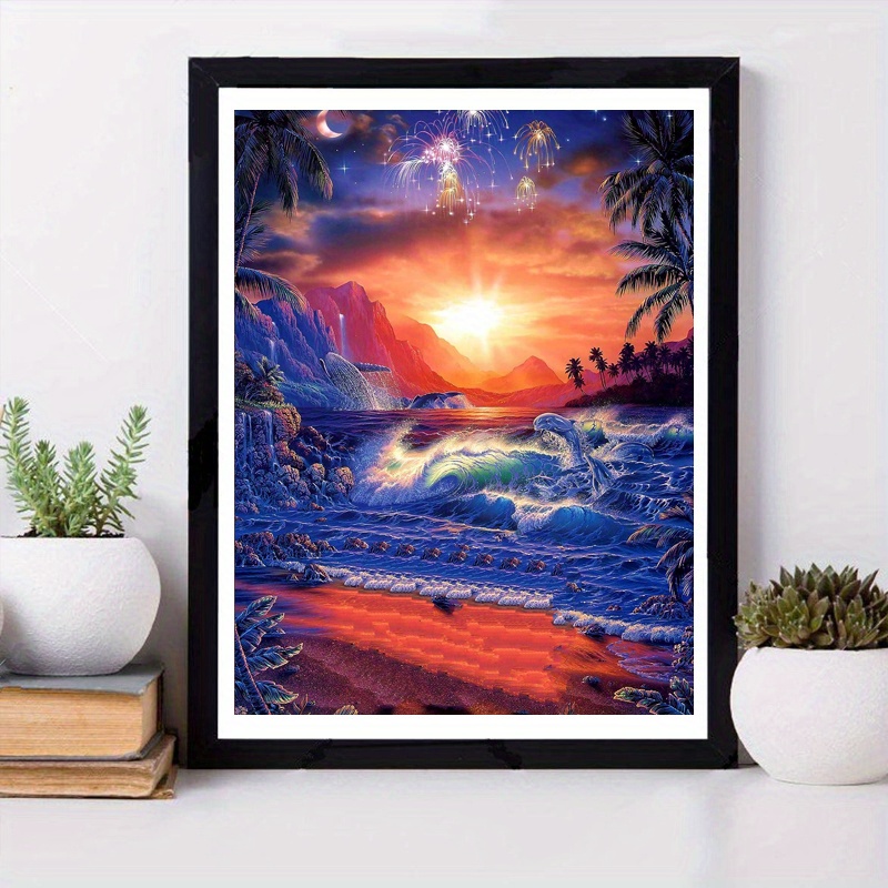 Beach Sunset Sunset Scenery Full Diamond Painting Kit 5d - Temu