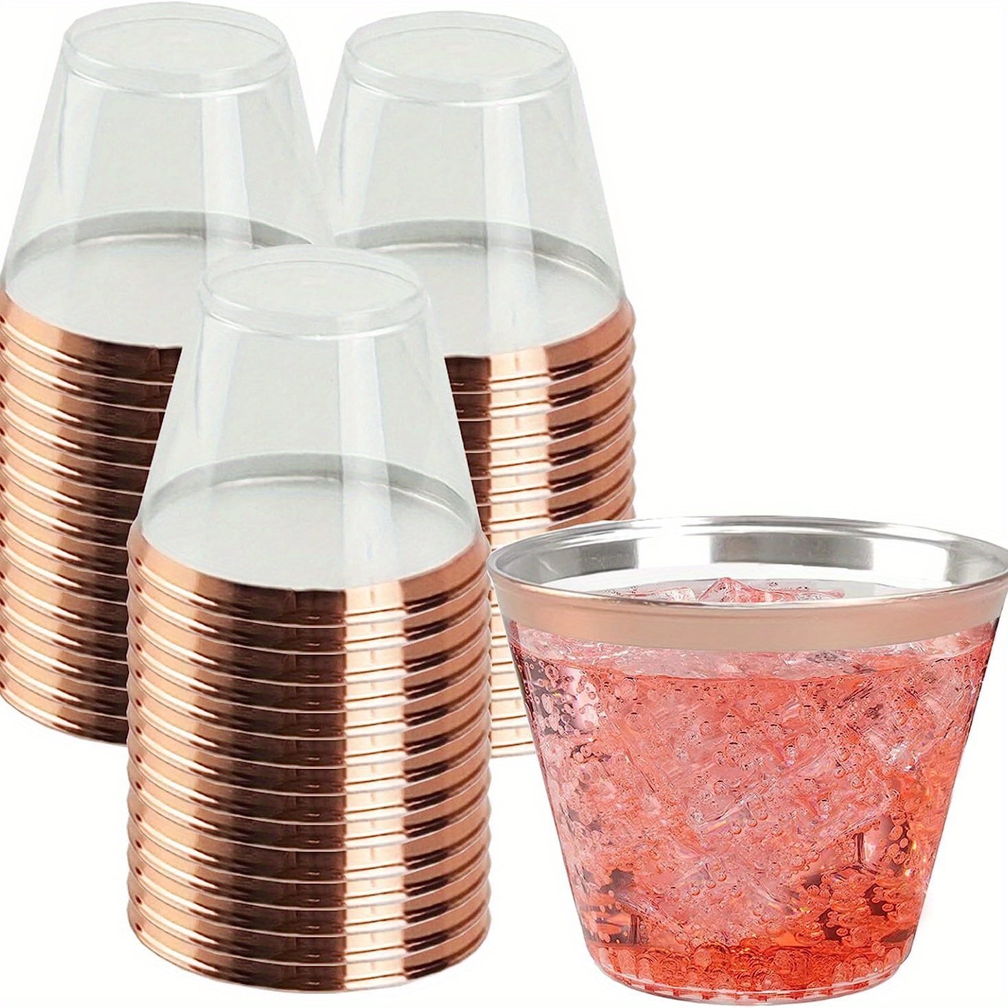 25 Pack Clear Crystal Disposable Tumbler Drink Glasses With Gold Rim