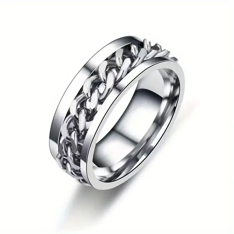 hip hop style band ring made of stainless steel rotatable chain design in suitable for men and women anxiety fidget ring Product details 2