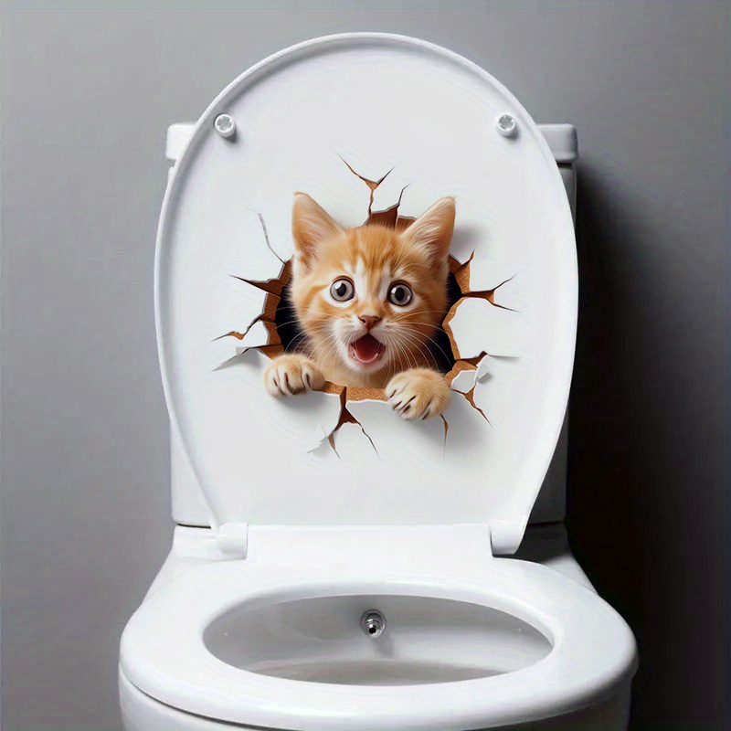 Pegatinas 3D de gatos para el baño, calcomanía de pared de Animal