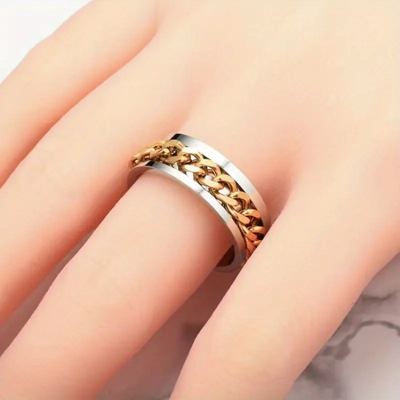 hip hop style band ring made of stainless steel rotatable chain design in suitable for men and women anxiety fidget ring Product details 6