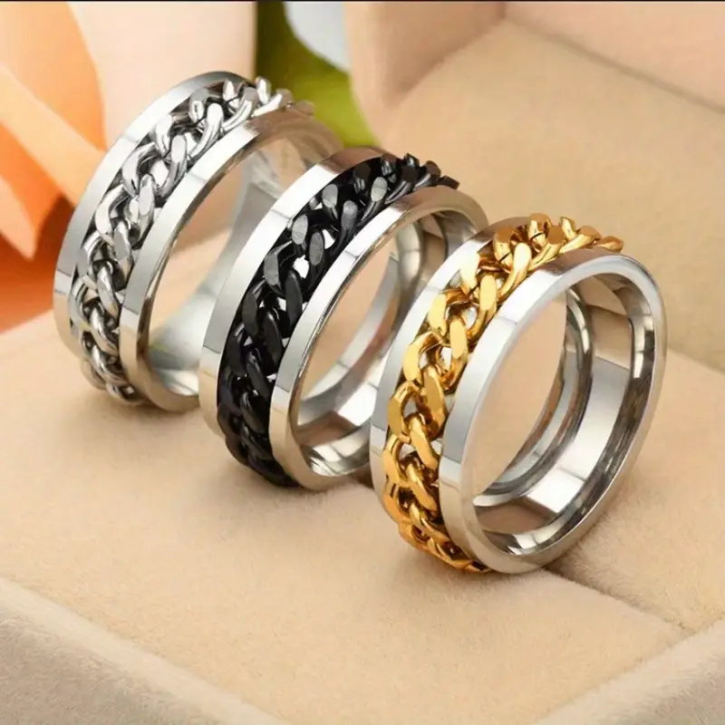 hip hop style band ring made of stainless steel rotatable chain design in suitable for men and women anxiety fidget ring Product details 8