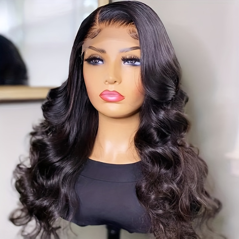 Ainmeys Hair Brazilian body wave 13x6 Glueless HD Transparent Lace Front  wigs human hair 9A 180% Density Deep Part lace wigsUnprocessed Virgin human  hair wigs for black women Pre Plucked Natural Black(26inch)