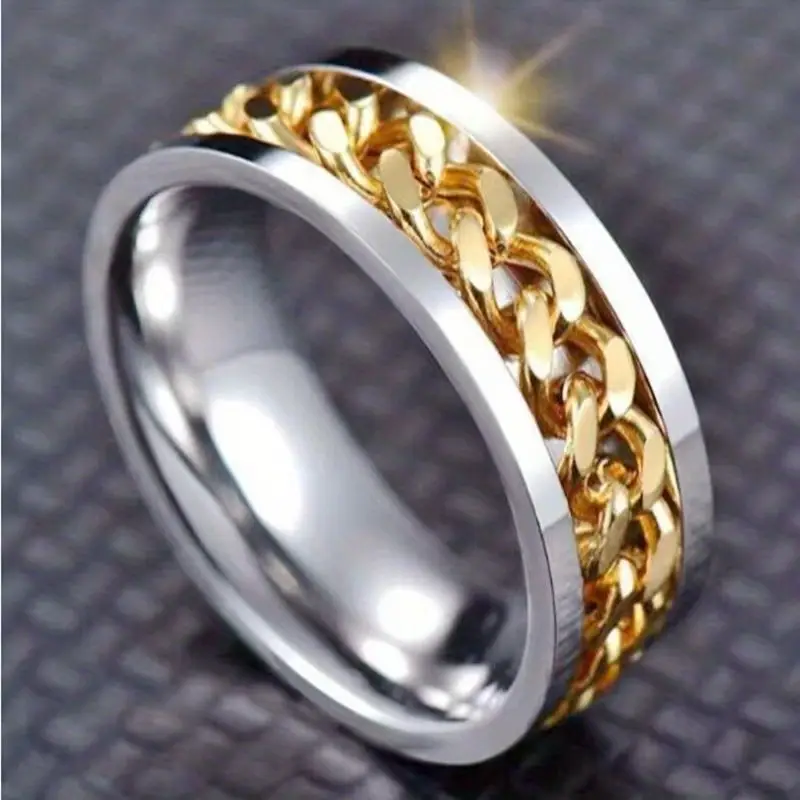 hip hop style band ring made of stainless steel rotatable chain design in suitable for men and women anxiety fidget ring Product details 4
