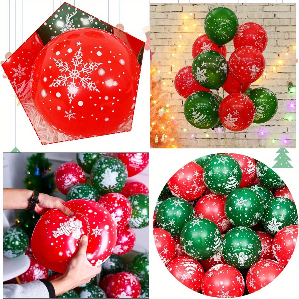 10 confezioni di palloncini natalizi SILVER & GREEN 5 in argento  metallizzato e 5 trasparenti con palloncini verdi ripieni di coriandoli  festa di Capodanno -  Italia