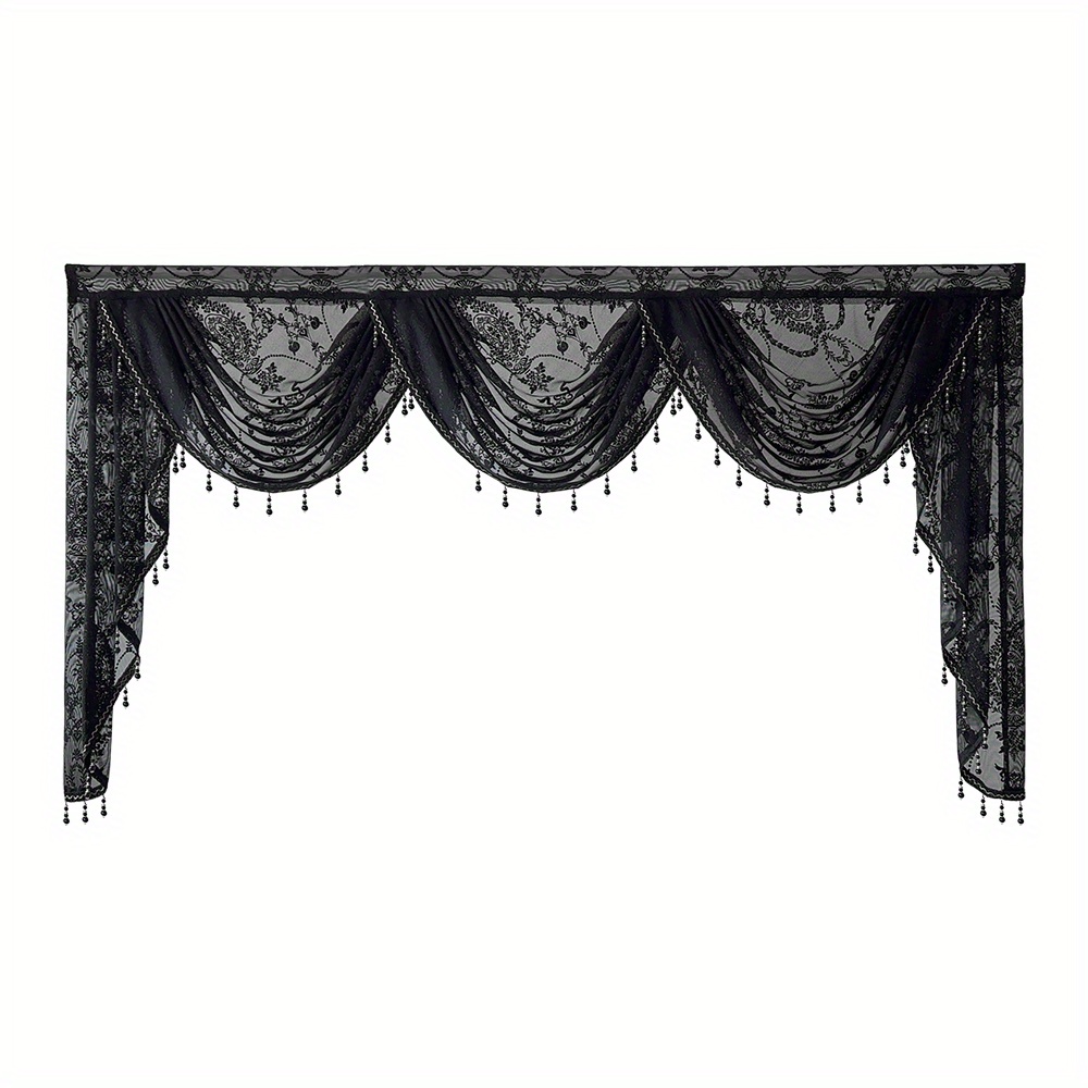 modern Simplicity embroidery Splicing black blackout curtain valance tulle  M1165