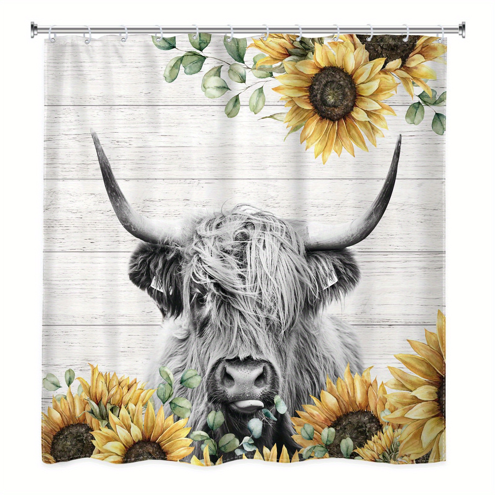 JAWO Farmhouse Highland Cow Fabric Shower Curtain, Cow Shower