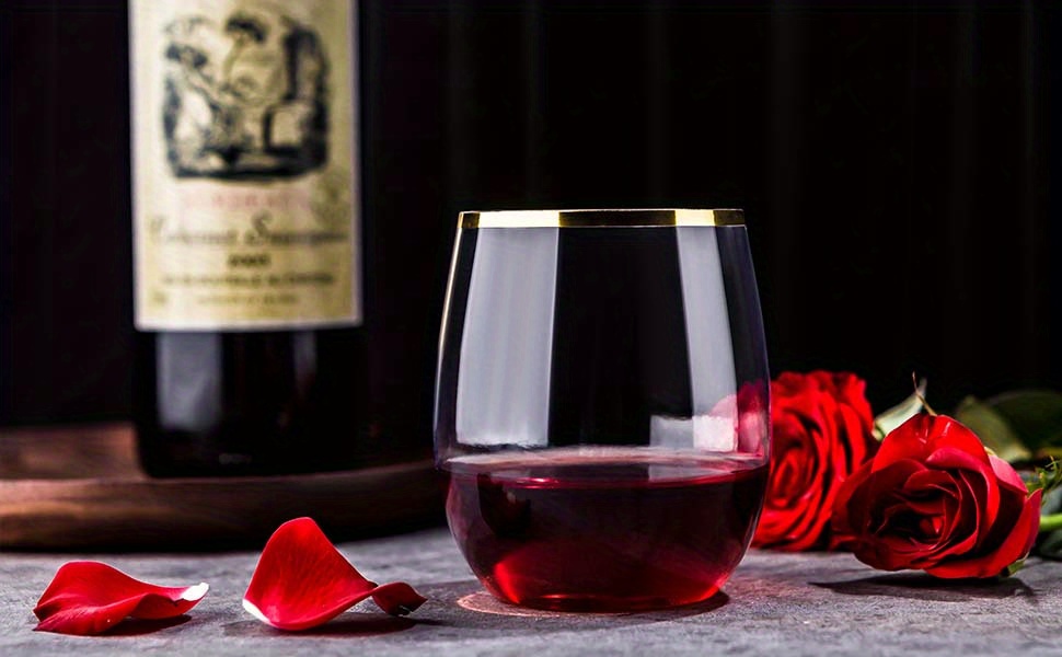 MATANA Copas de vino de plástico transparente con tallo para fiestas (6  onzas), copas de vino de plástico, copas de vino para bodas, aniversarios