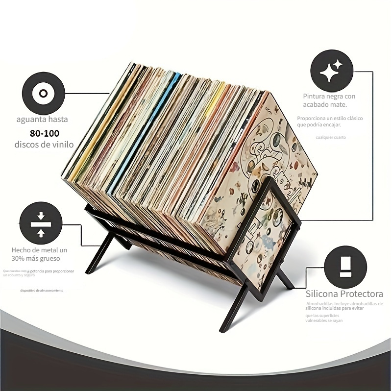 Caja de almacenamiento de discos de vinilo, soporte para discos de madera,  organizador de discos de cubo clásico, para más de 100 discos, soporte para
