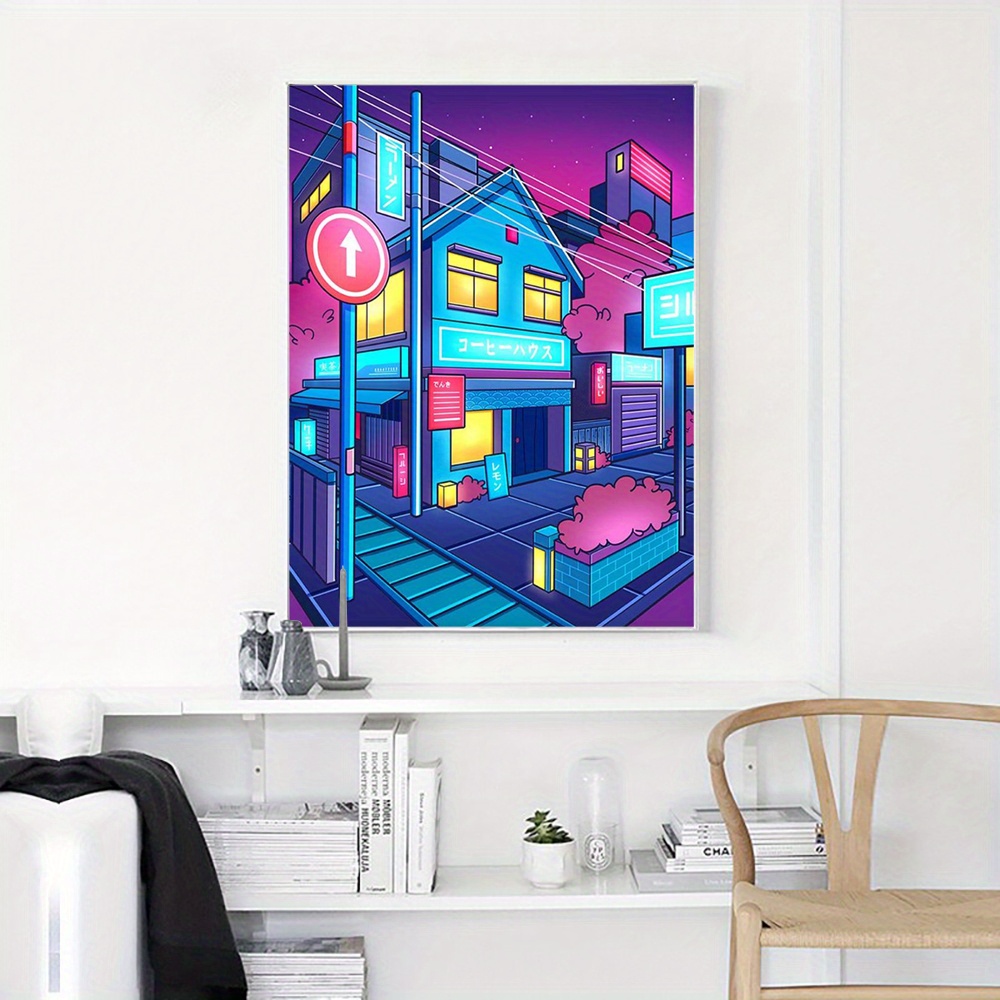 Japanese Neon City Street Illustration Poster Urban Street Art