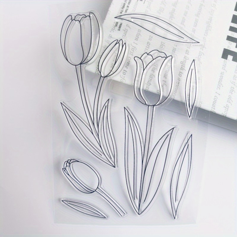 Tulip Plant Flowers Cartoon Transparent Stamp, Reusable Stationery Cartoon Stamp For Students, Used For Card Making Decoration And Diy Album Crafts