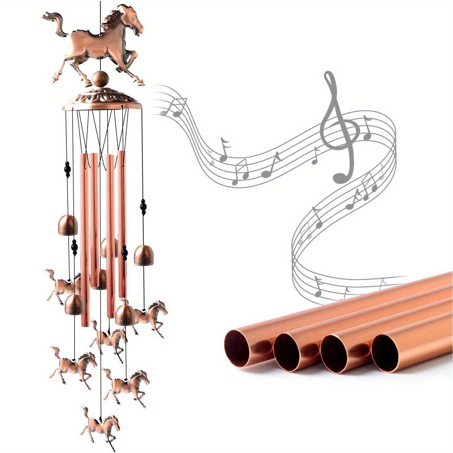 Image of Vintage Knight & Horse Wind Chimes - Metal, Sound, Outdoor Garden, Patio Decor - Ideal Memorial Gift