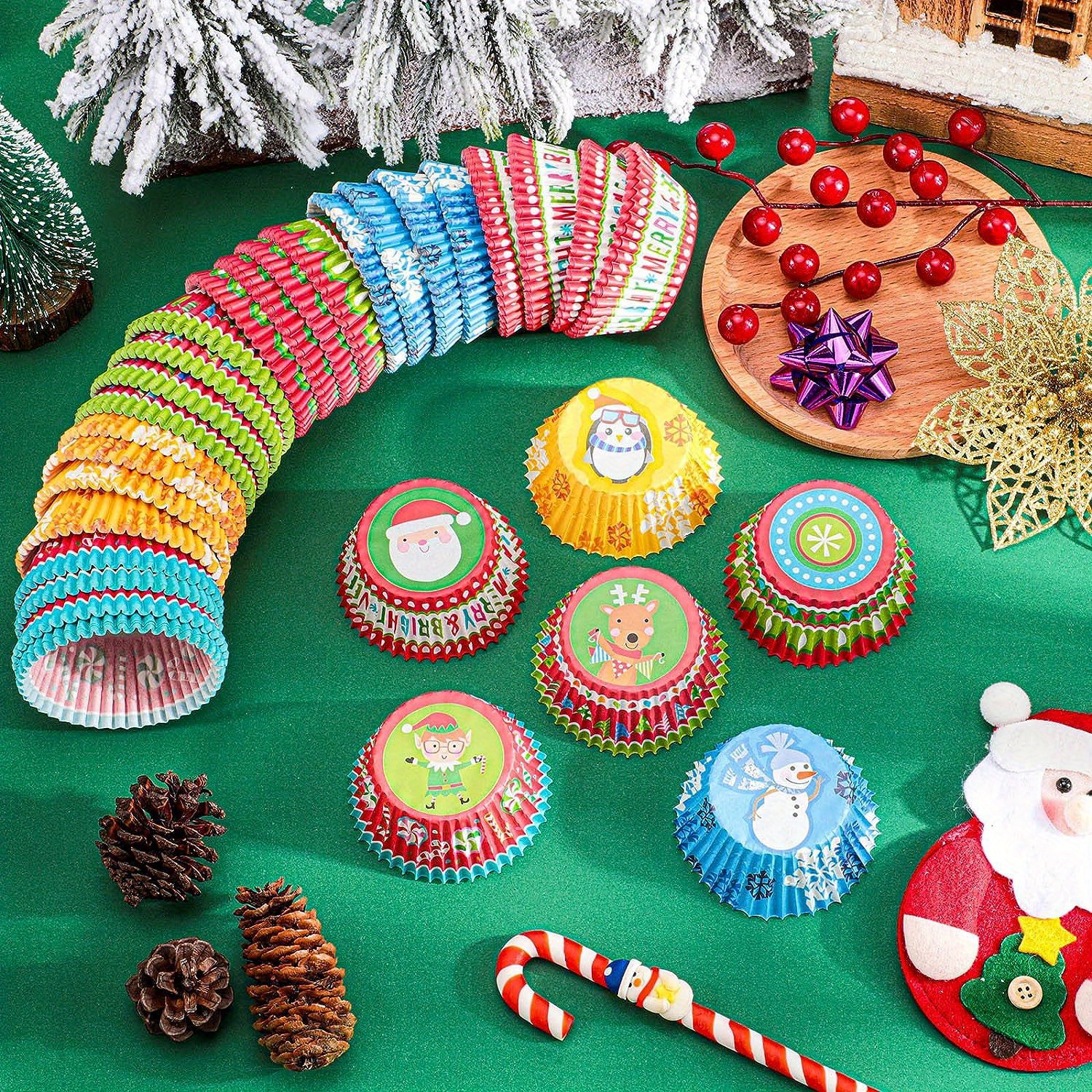 Christmas Cupcake Liners Elk Christmas Tree Snowman - Temu