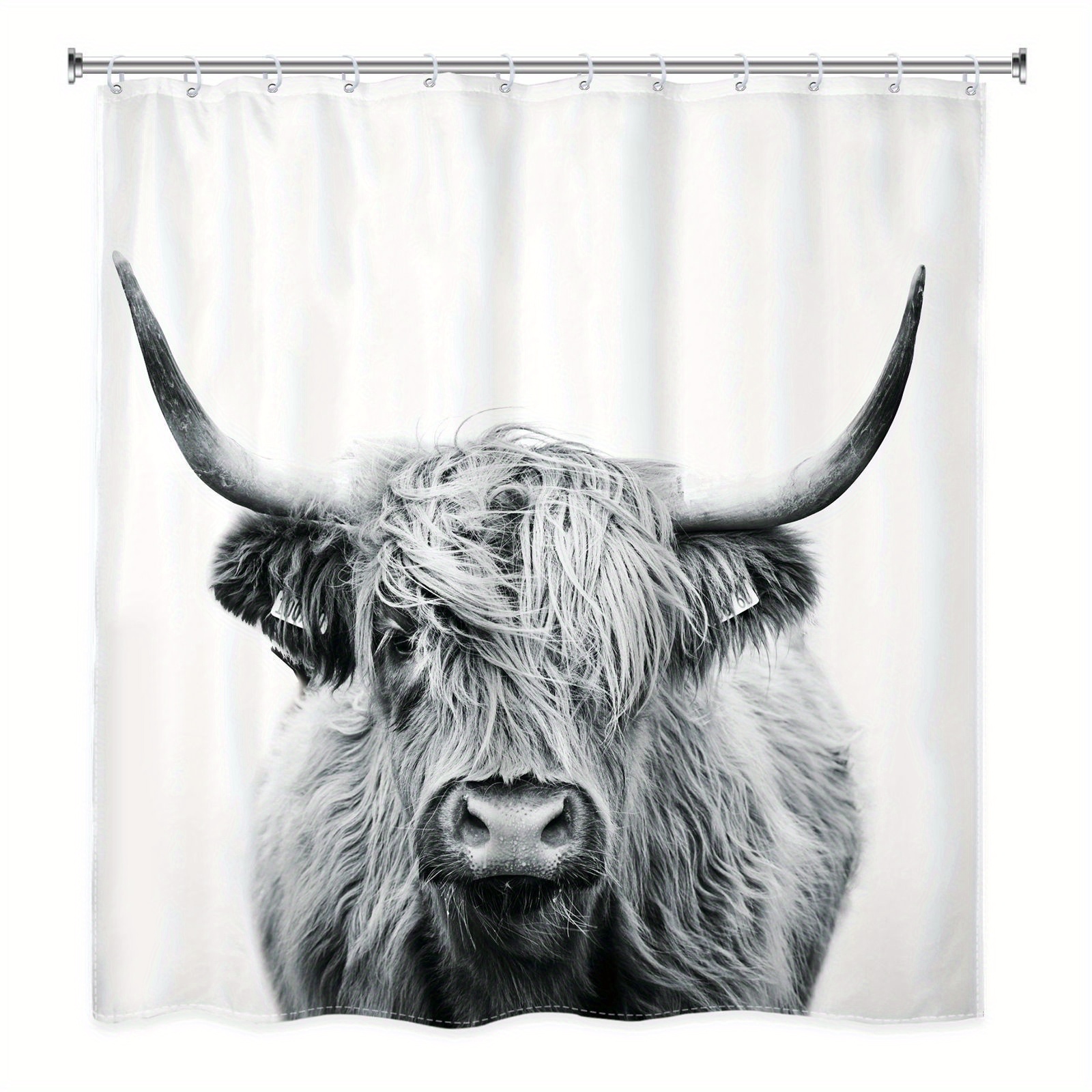 JAWO Farmhouse Highland Cow Fabric Shower Curtain, Cow Shower
