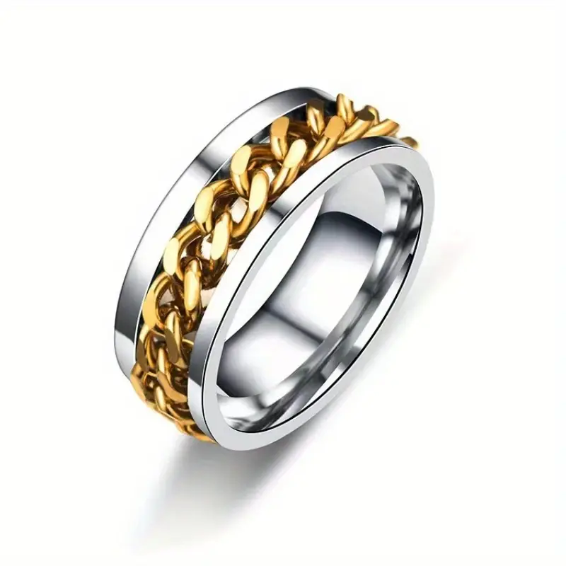 hip hop style band ring made of stainless steel rotatable chain design in suitable for men and women anxiety fidget ring Product details 0