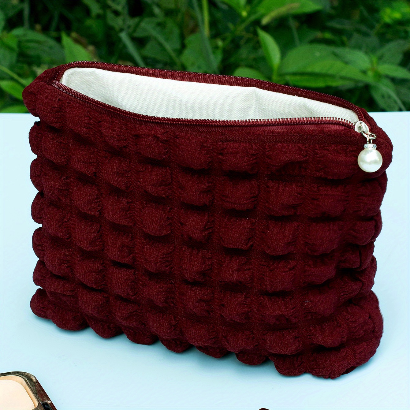 Minimalist Ruched Design Cosmetic Pouch Solid Color Carry Temu