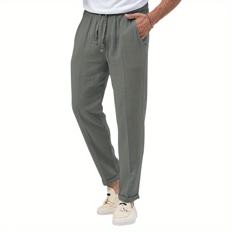 Hunpta Linen Pants For Men Plus Size Fashion Solid Color Comfy Breathable  Cotton Linen Pant Casual Wild Loose Trousers Pocket 