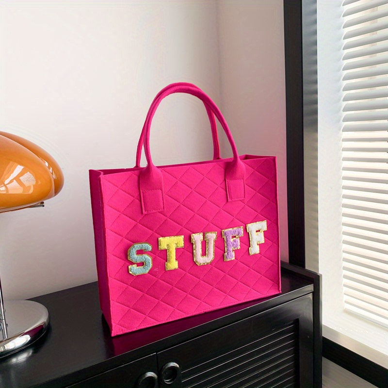 Fashionable Tote Bag For Women Trendy Versatile Argyle Pattern Handbag  Large Capacity Lettered Felt Bag - Bags & Luggage - Temu