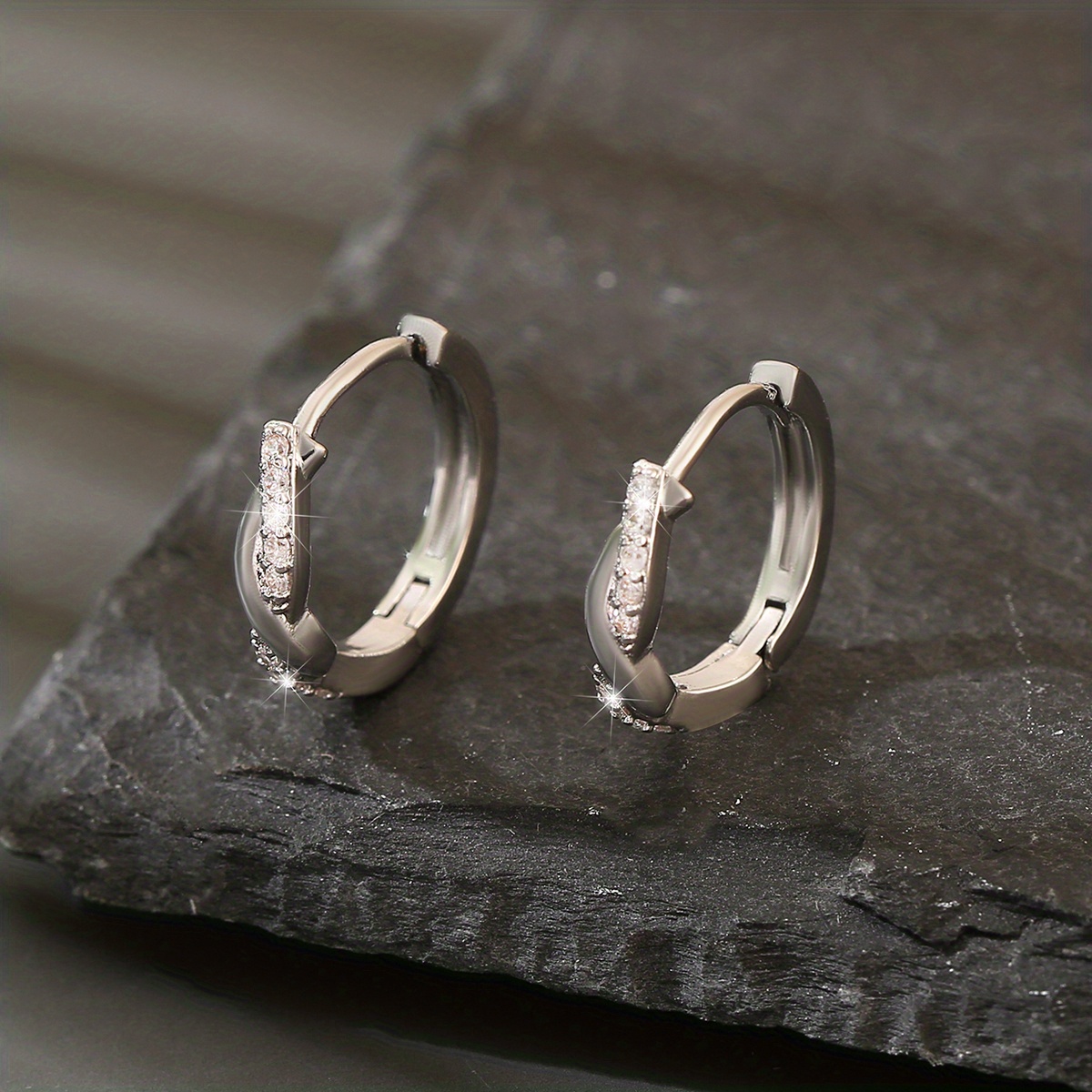 Copper Zirconium Round Earrings & Hollow Hoops Set
