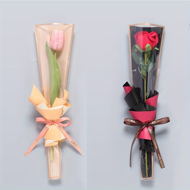 LOVE Single Rose Sleeves Transparent Flower Bags