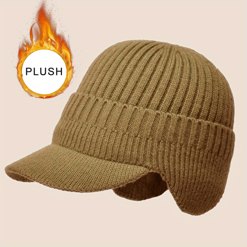 1pc Mens Winter Beanie Hat Temu Knit Outside Detection Warm Ideal Brim Find | Beanie Outgoing Choice Double Deals Cuff Ear | Gifts Great