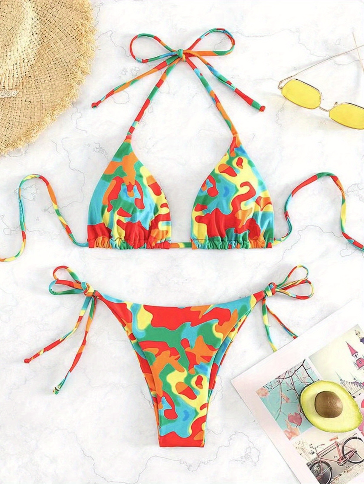 Floral Print Tie Side 2 Piece Set Bikini, Stretchy Triangle Cute Swimsuits,  Women's Swimwear & Clothing