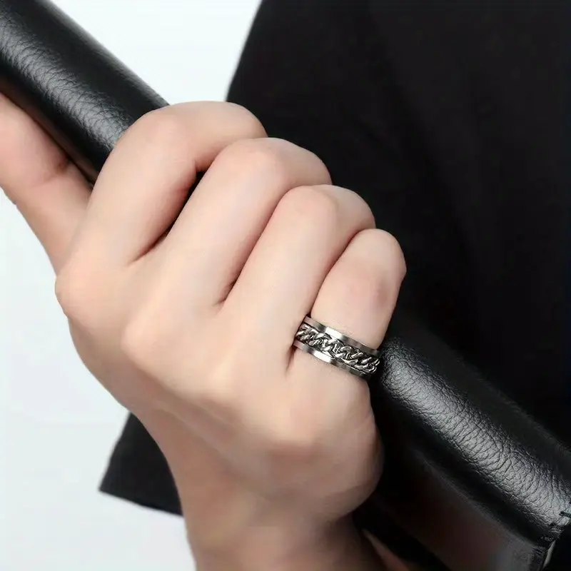 hip hop style band ring made of stainless steel rotatable chain design in suitable for men and women anxiety fidget ring Product details 7