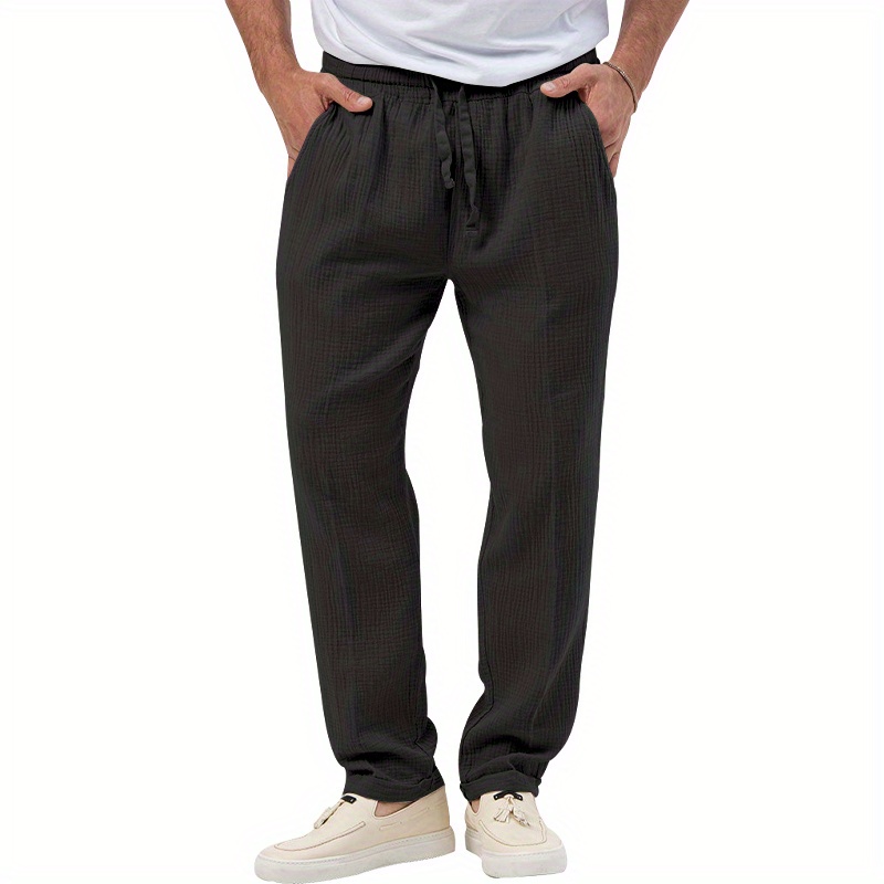 QunButy Casual Pants For Mens Fashion Mens Solid Drawstring Pocket Sports  Trousers Casual Beam Feet Pants