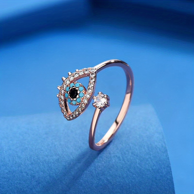 Adjustable Evil Eye Ring with CZ Vintage Style Gemstone Accent