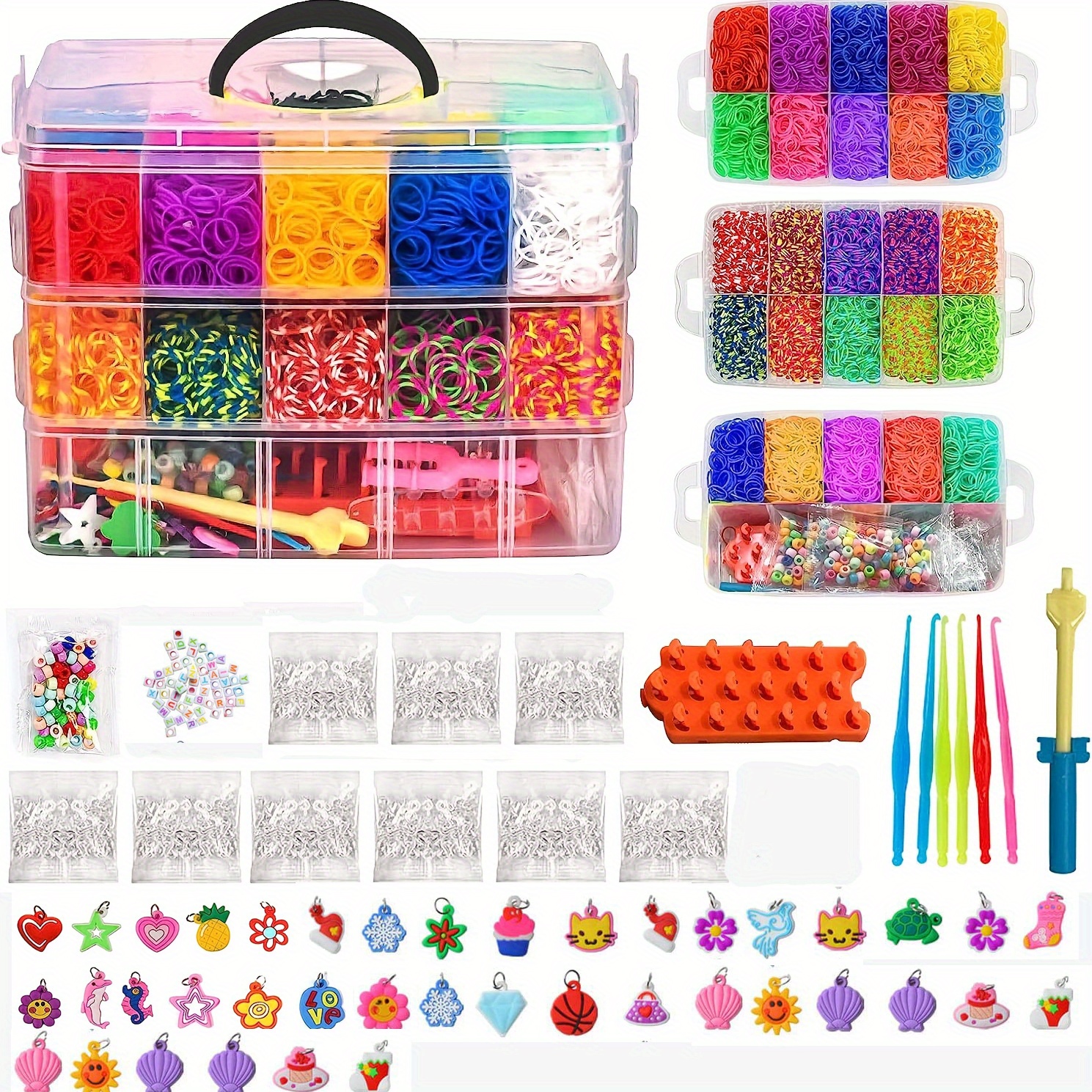 600pcs Looming Band Kit For Rubber Bracelet Making With 4pcs Crochet Hooks  For Jewelry Making Friendship Bracelet Weaving DIY Crafting Tools