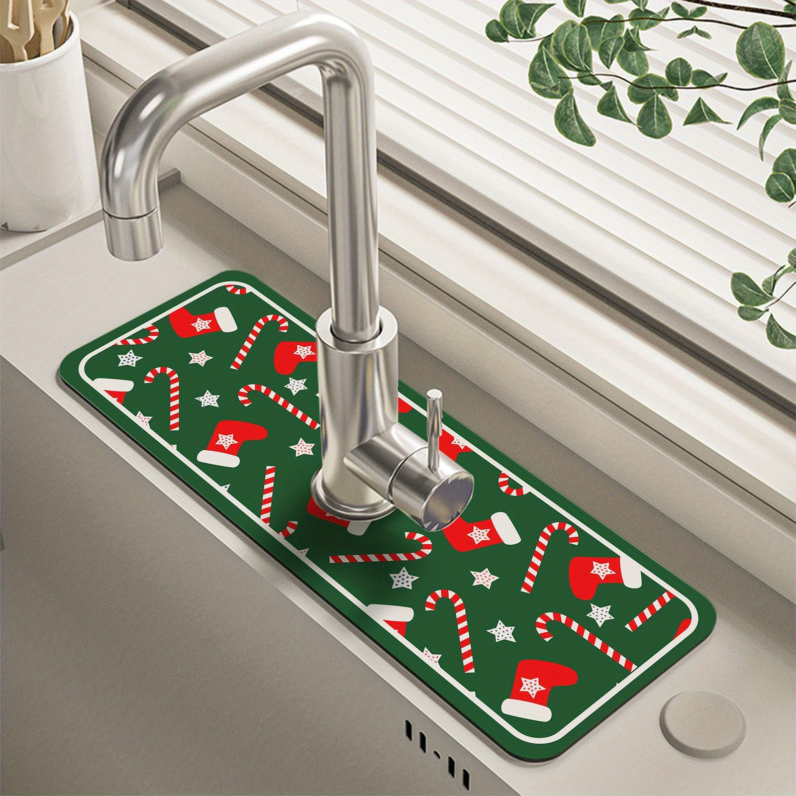 1 pc Christmas bathroom countertop mat Wash cartoon mat Kitchen countertop  drain mat wash sink absorbent mat