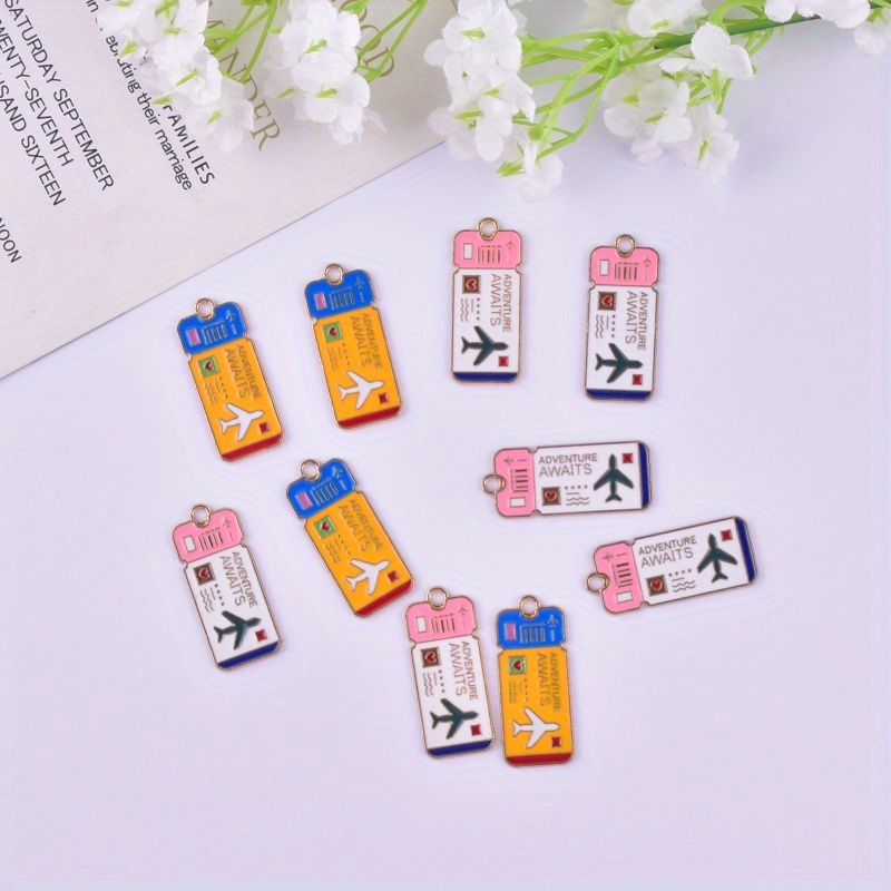 Image of 10pcs Of Airplane Ticket Stamps Commemorative Tickets Alloy Jewelry Pendants Earrings Necklace Additions