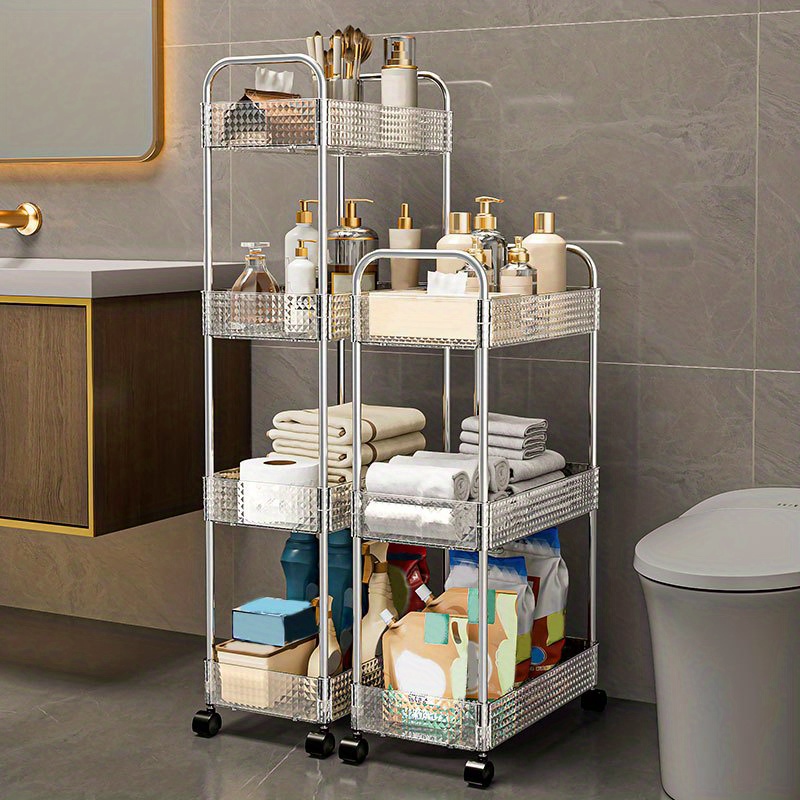 Rolling Household Storage Cart Transparent Plastic Storage - Temu