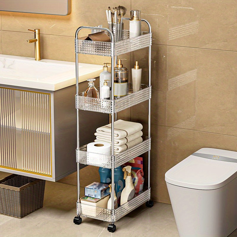Rolling Household Storage Cart Transparent Plastic Storage - Temu