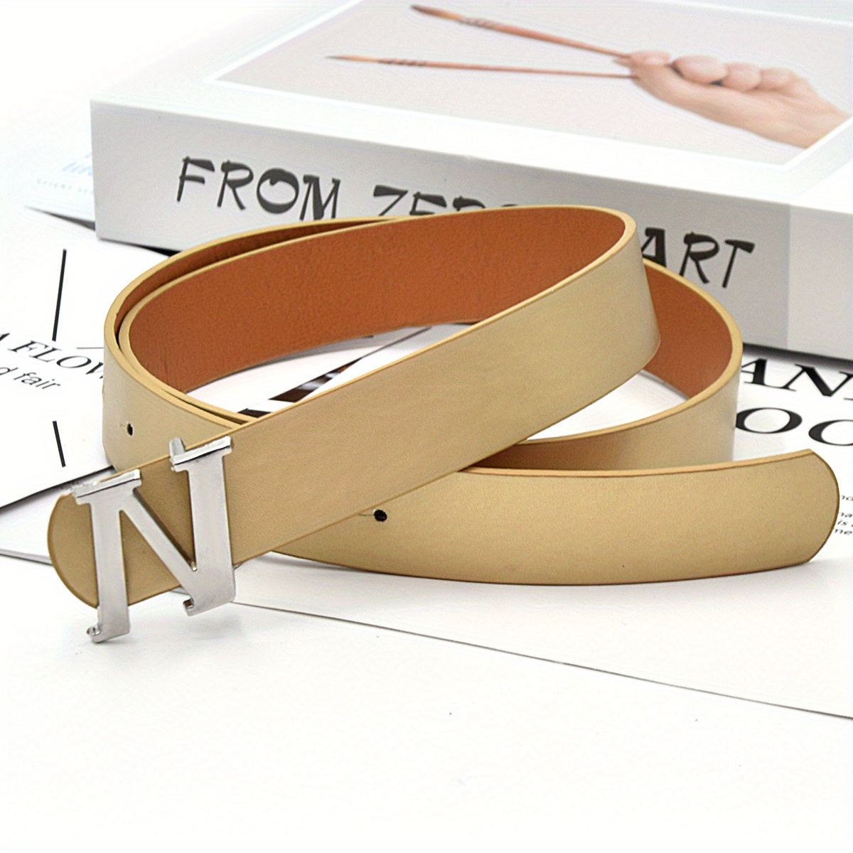 Letter N Buckle Belt Simple Monochrome Versatile Pu Leather Waistband  Stylish Women's Dress Jeans Decoration Belt - Temu Bahrain