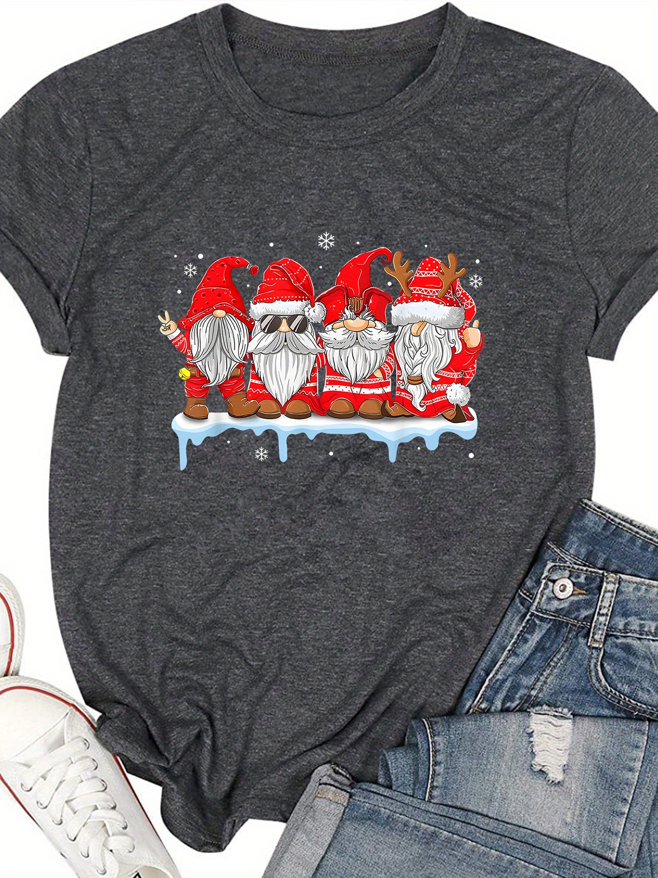 T-shirt Femme Dear Santa - Noir - Manches Courtes - Taille M - Très Bon état