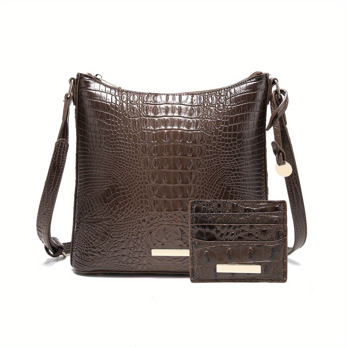 Brahmin Black and Brown Leather Embossed Crocodile Crossbody -  Denmark