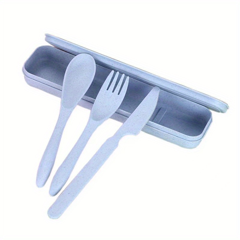  Juego de cubiertos de oficina con estuche, 3 cuchillos de acero  inoxidable de tamaño completo, tenedor, cuchara ideal para viajes, lonchera  y acampada : Hogar y Cocina