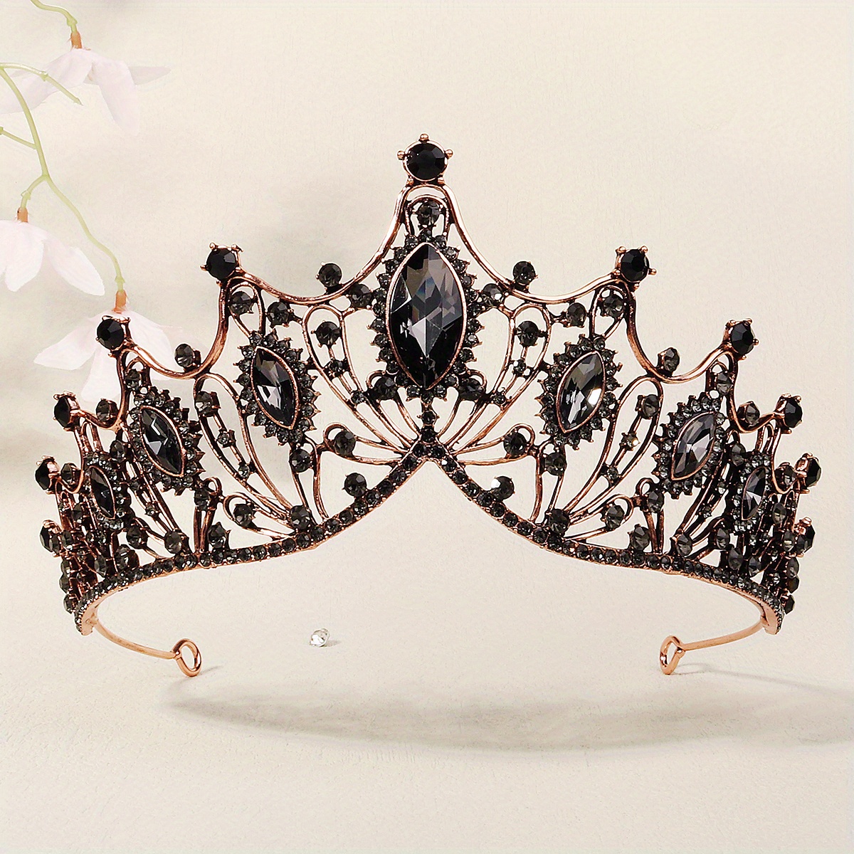 Baroque Crown Black Bridal Crystal Tiara Crown Gothic Wedding Headpiece  Vintage Queen Hair Accessories For Women And Girls