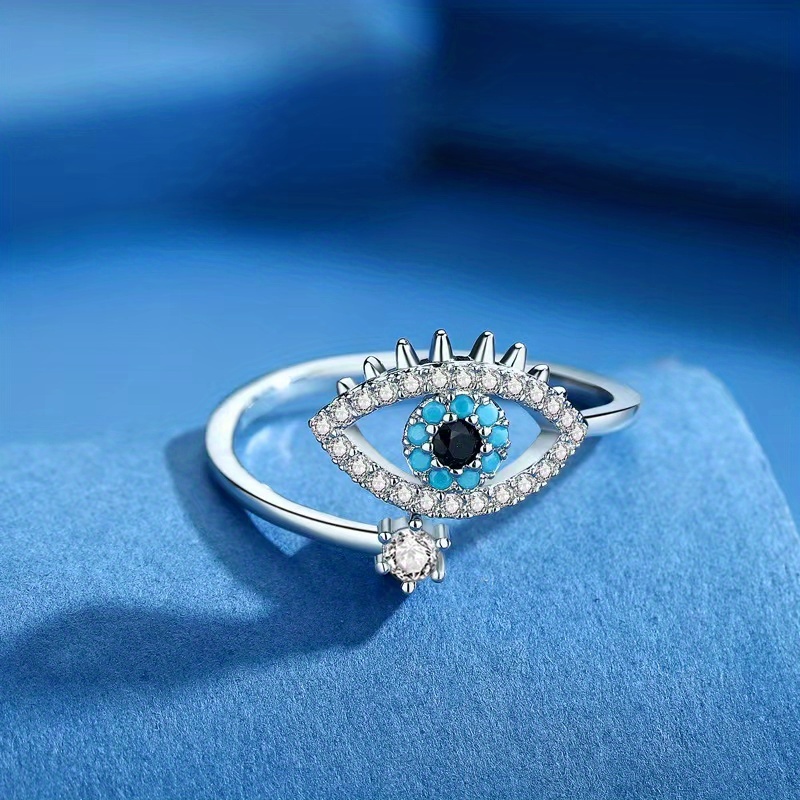 Adjustable Evil Eye Ring with CZ Vintage Style Gemstone Accent