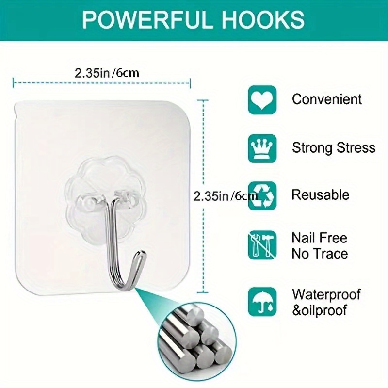 10pcs Transparent Stainless Steel Multi-Functional Adhesive Hooks for Kitchen, Bathroom Door and Wall Key Storage Hanger, Utility Hooks