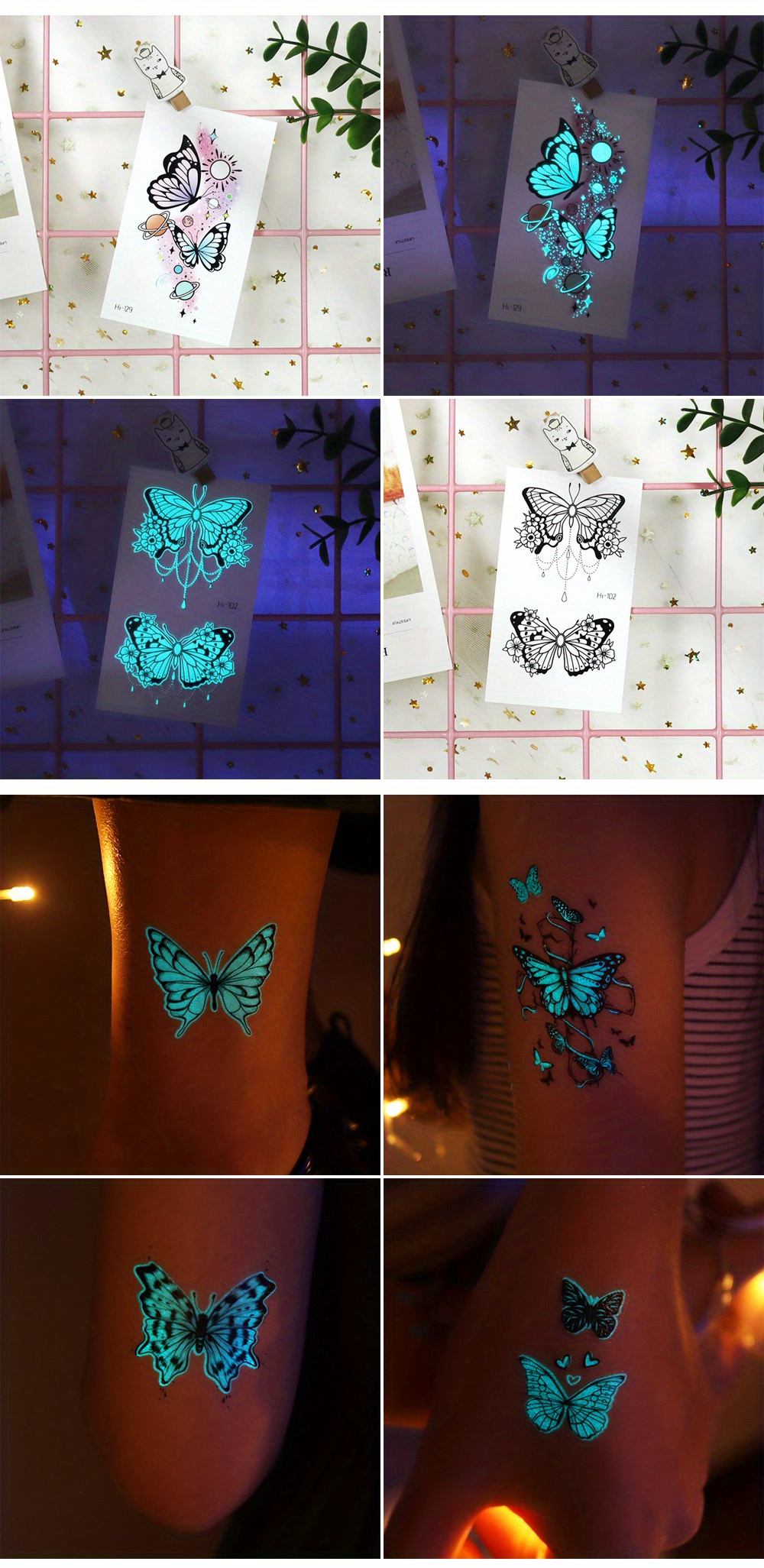 Musical Panther-Butterfly glow in the dark fake tattoo – Tattoo